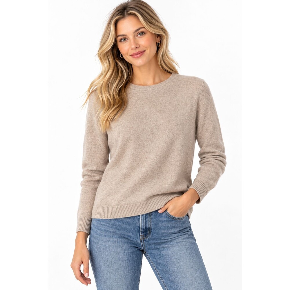 LL Bean 100% Cashmere Sweater Size Medium Long Sleeve Knit Oatmeal Crewneck
